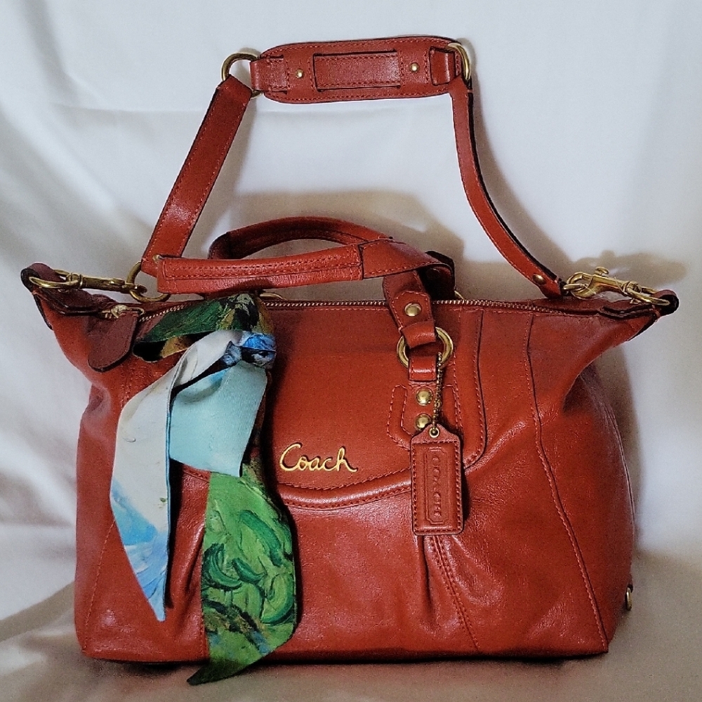Coach Ashley Burnt Orange Leather Satchel with Brass Hardware